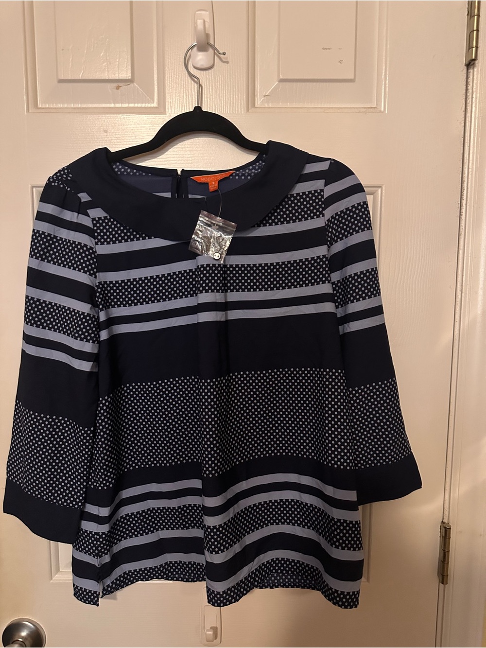 Modcloth Navy and Light Blue Striped Dot A-Line Blouse